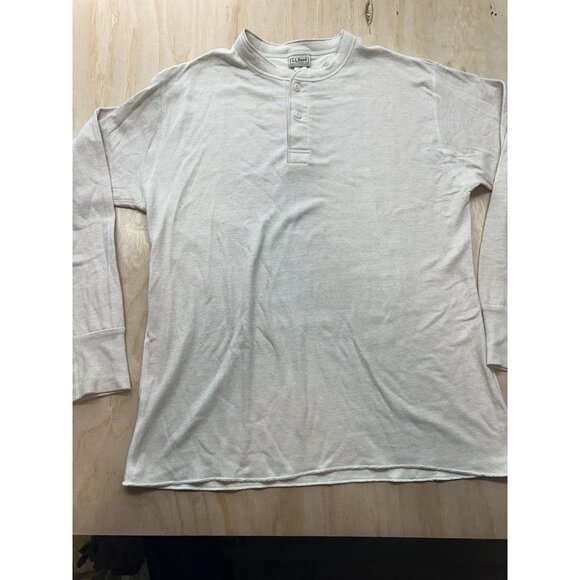 L. L. Bean Men’s Outer Base Layer Beige Large Long Sleeve Cotton Wool Lined - Picture 1 of 6